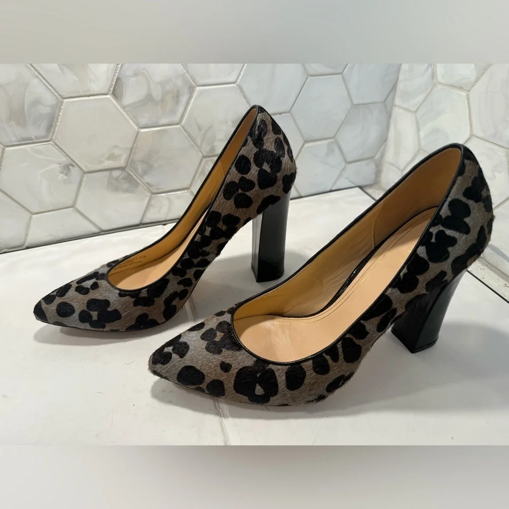 Cole Haan Chelsea Real Cow Fur Block Heel Pump Size 9.5 Leopard Print - Picture 5 of 14